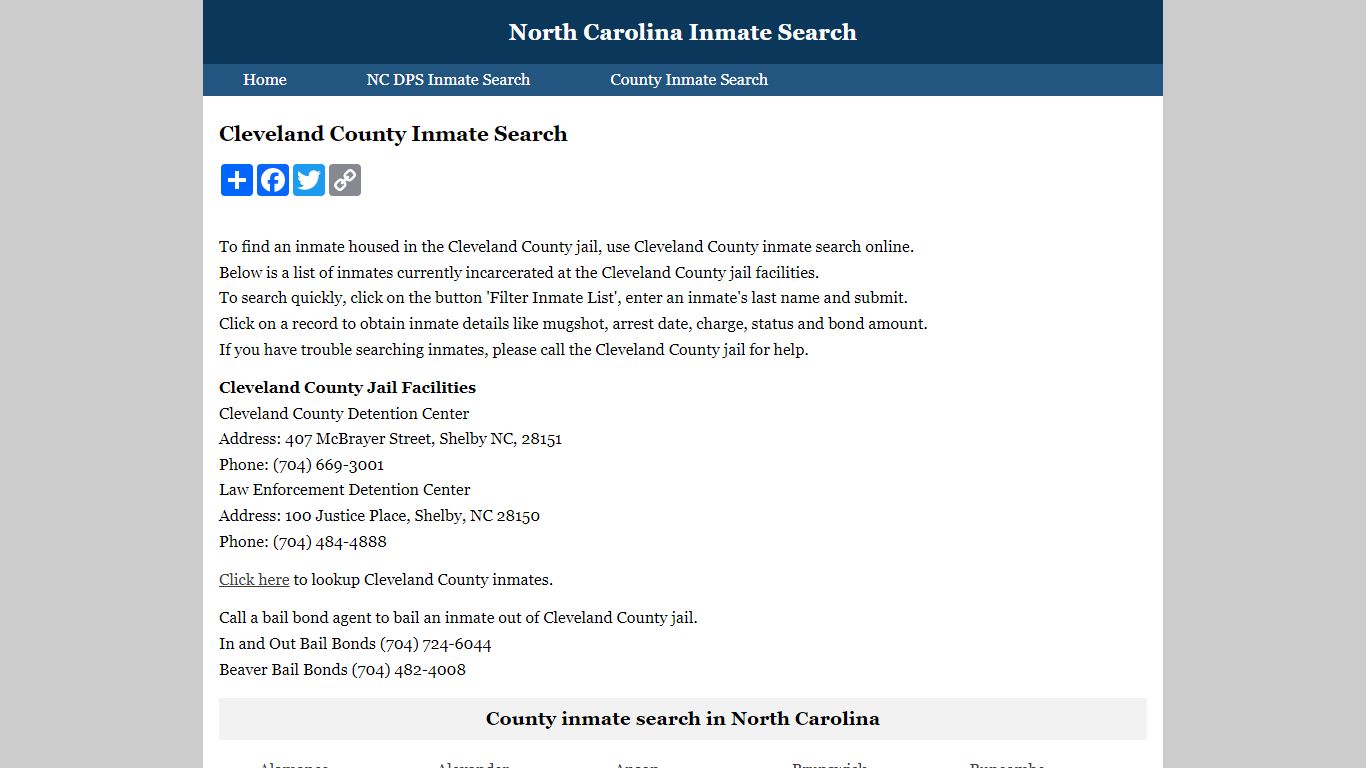 Cleveland County Inmate Search